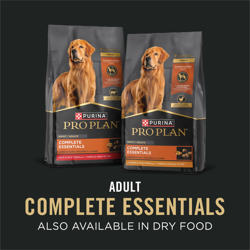 Purina Pro Plan Complete Essentials Turkey and Vegetables Entree 23 vitamins—supports overall adult dog wellness.