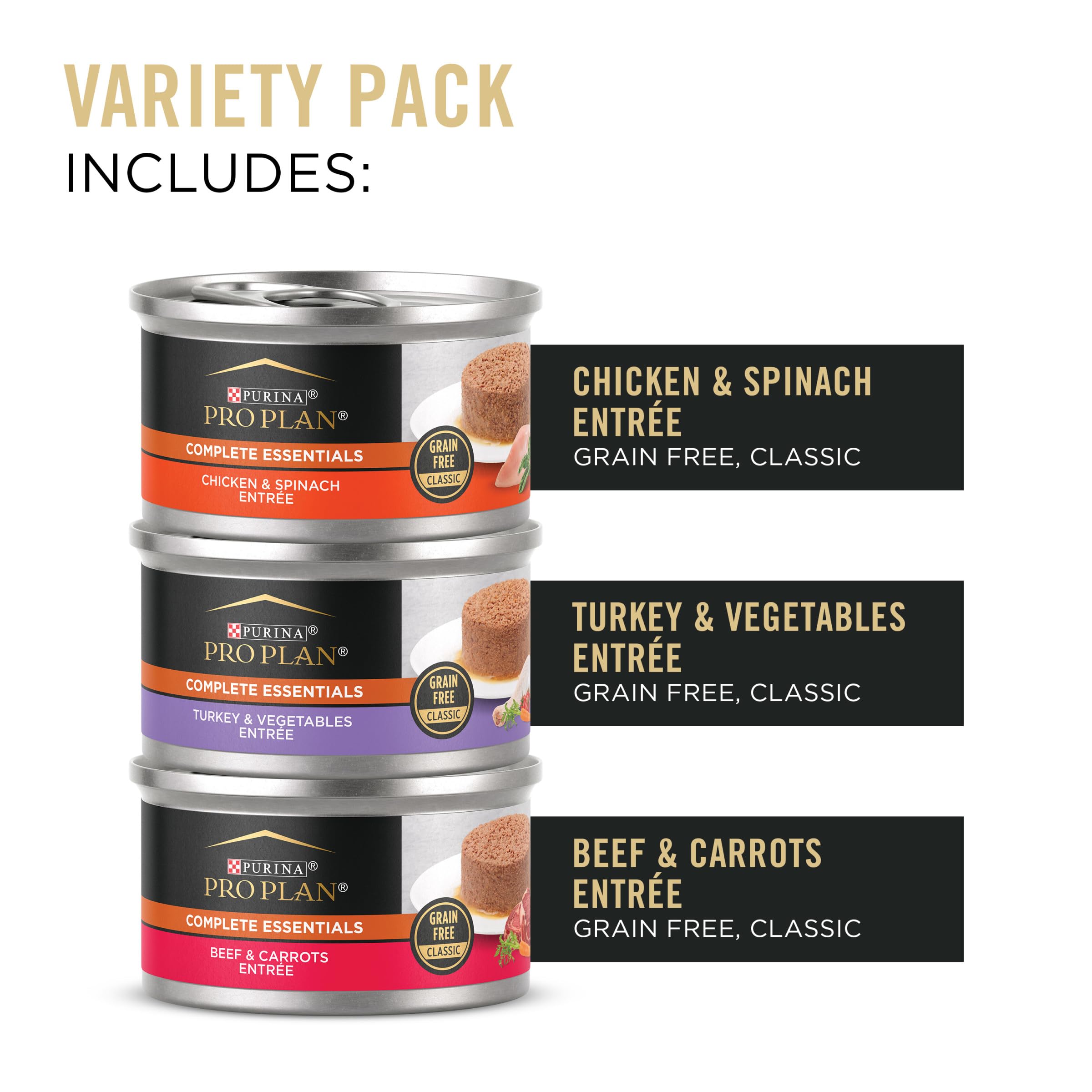Purina Pro Plan Complete Essentials turkey and vegetables pâté; immune-supporting antioxidants.
