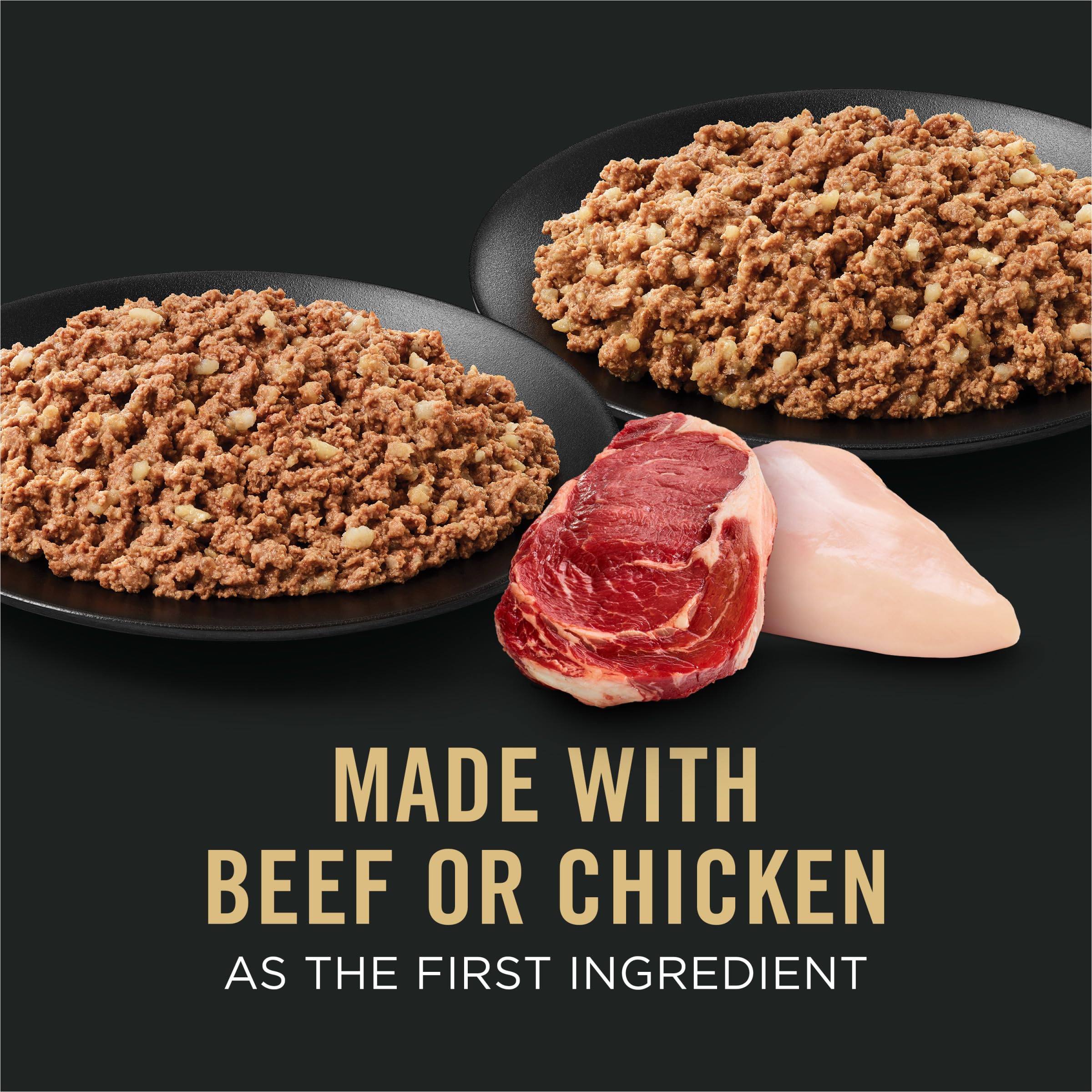 Purina Pro Plan Complete Essentials variety-pack beef entree cans for tasty meal variety.