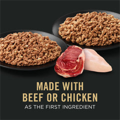 Purina Pro Plan Complete Essentials variety-pack beef entree cans for tasty meal variety.