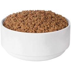Purina Pro Plan beef entree serving emphasizes high-protein nutrition for lean muscles.