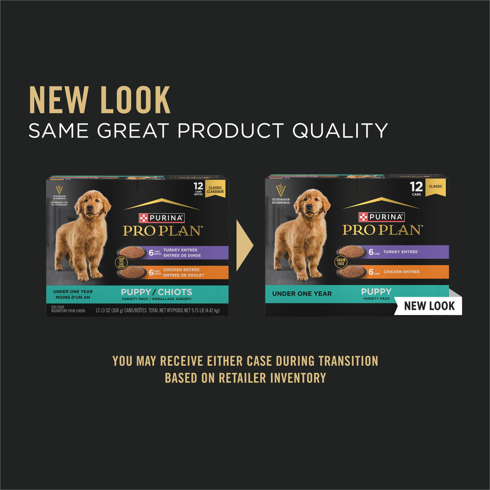 Purina Pro Plan Development chicken entree can supports brain and vision with DHA.