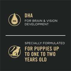 Purina Pro Plan Development grain-free formula close-up highlighting real meat.