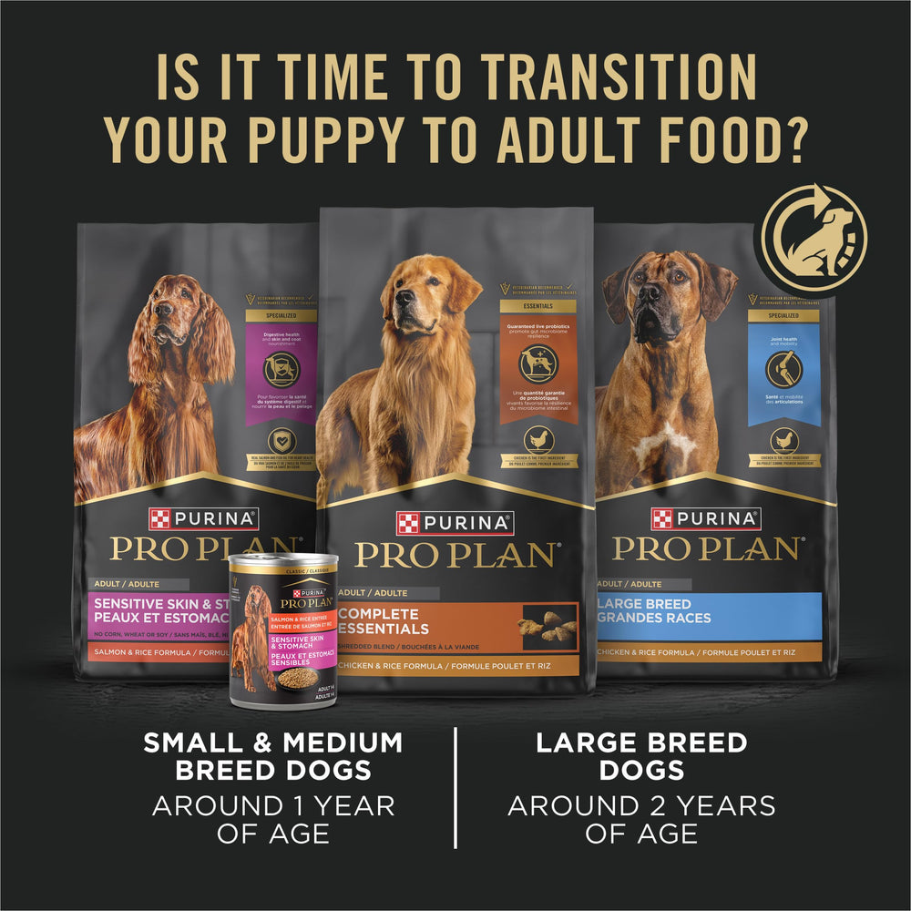 Purina Pro Plan Development packaged label close-up for dogs.