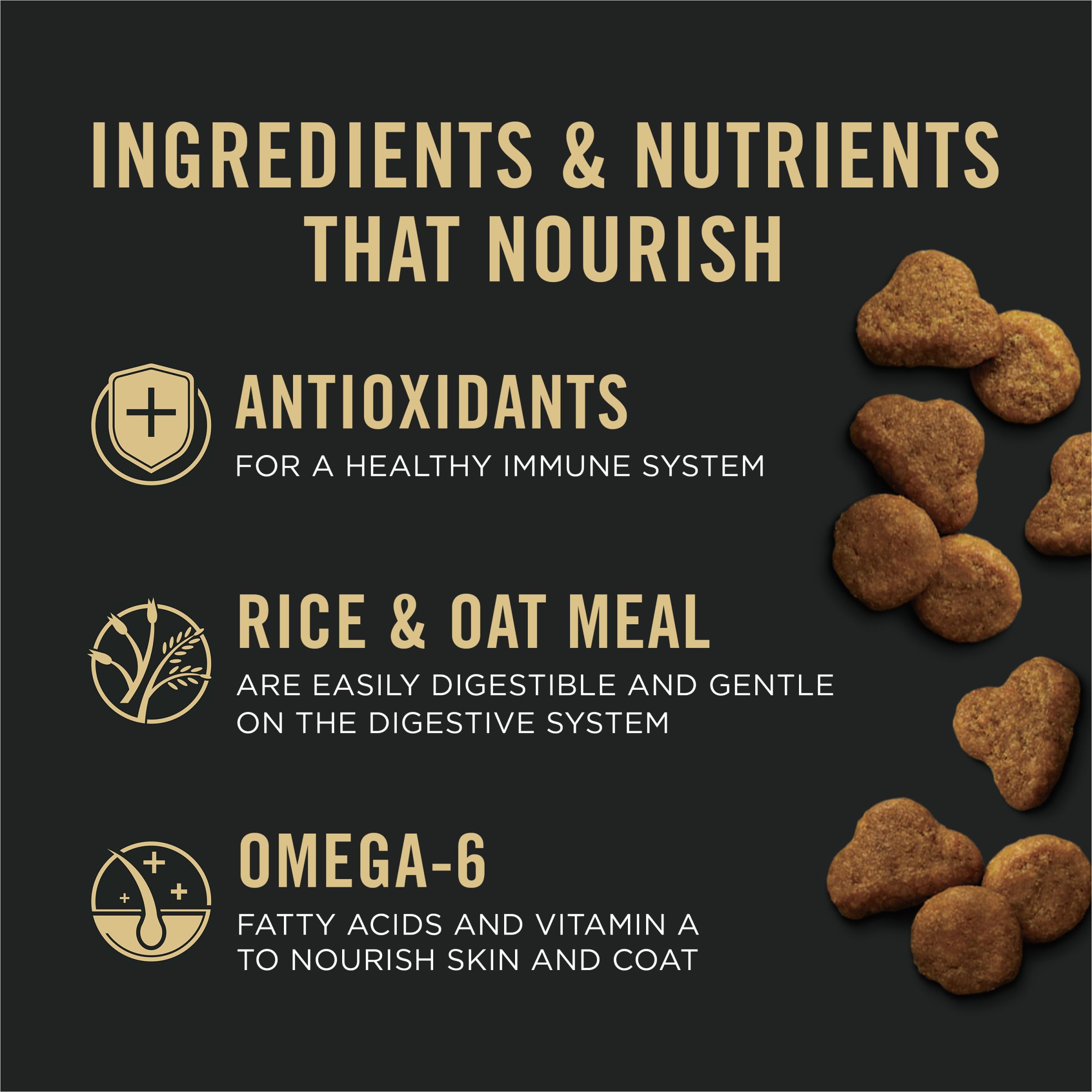 Purina Pro Plan DHA omega-3 closeup illustrating brain and vision support.