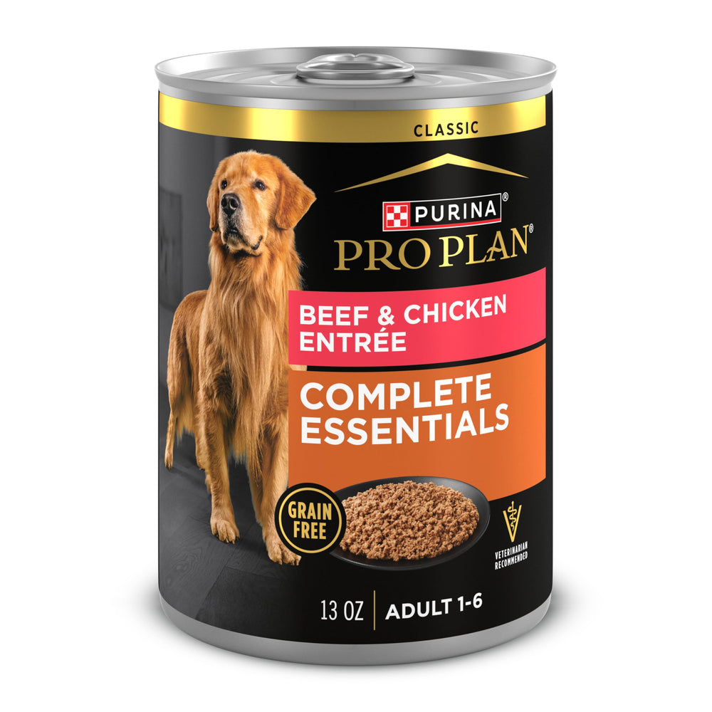 Purina Pro Plan grain-free beef-chicken pate entree in bowl for adult dogs