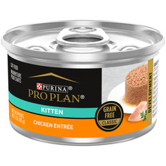 Purina Pro Plan grain free pate kitten-chicken entree 24-pack front view for easy feeding.