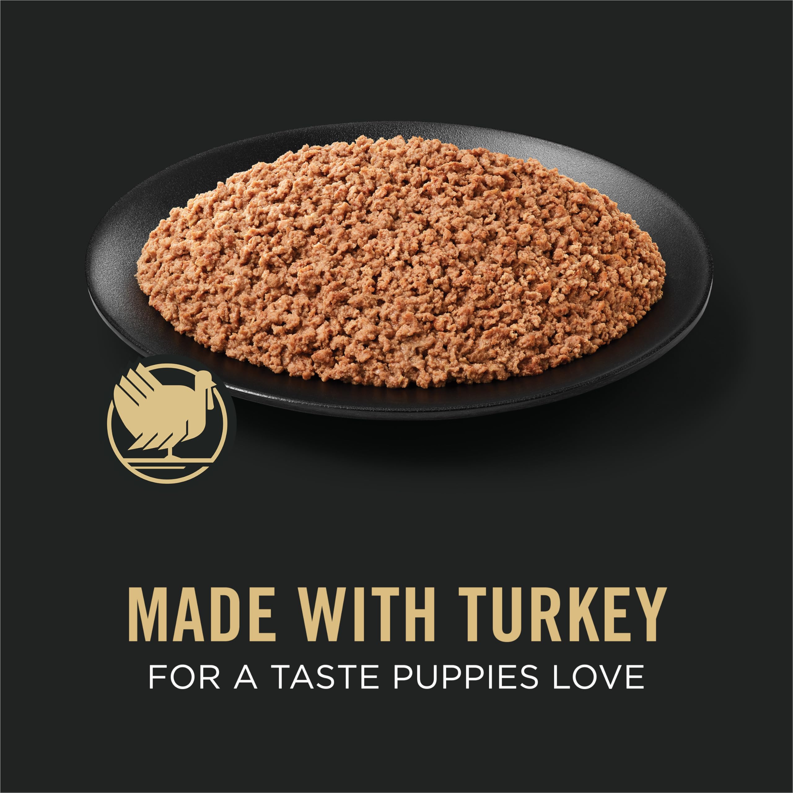 Purina Pro Plan grain-free wet puppy turkey entree ingredients scene showing real turkey first ingredient