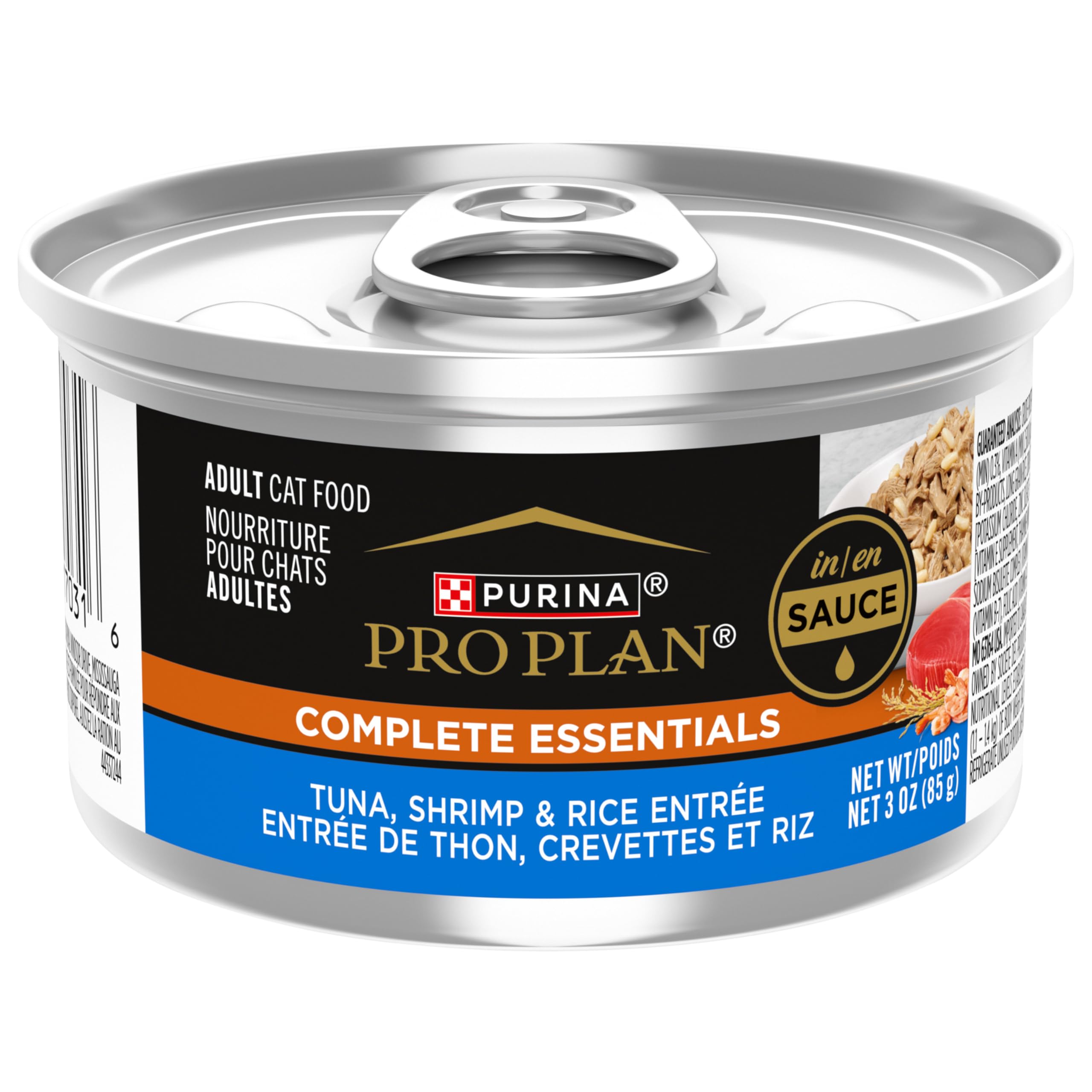 Purina Pro Plan Gravy pull-top can 24-pack with lid open for easy serving.