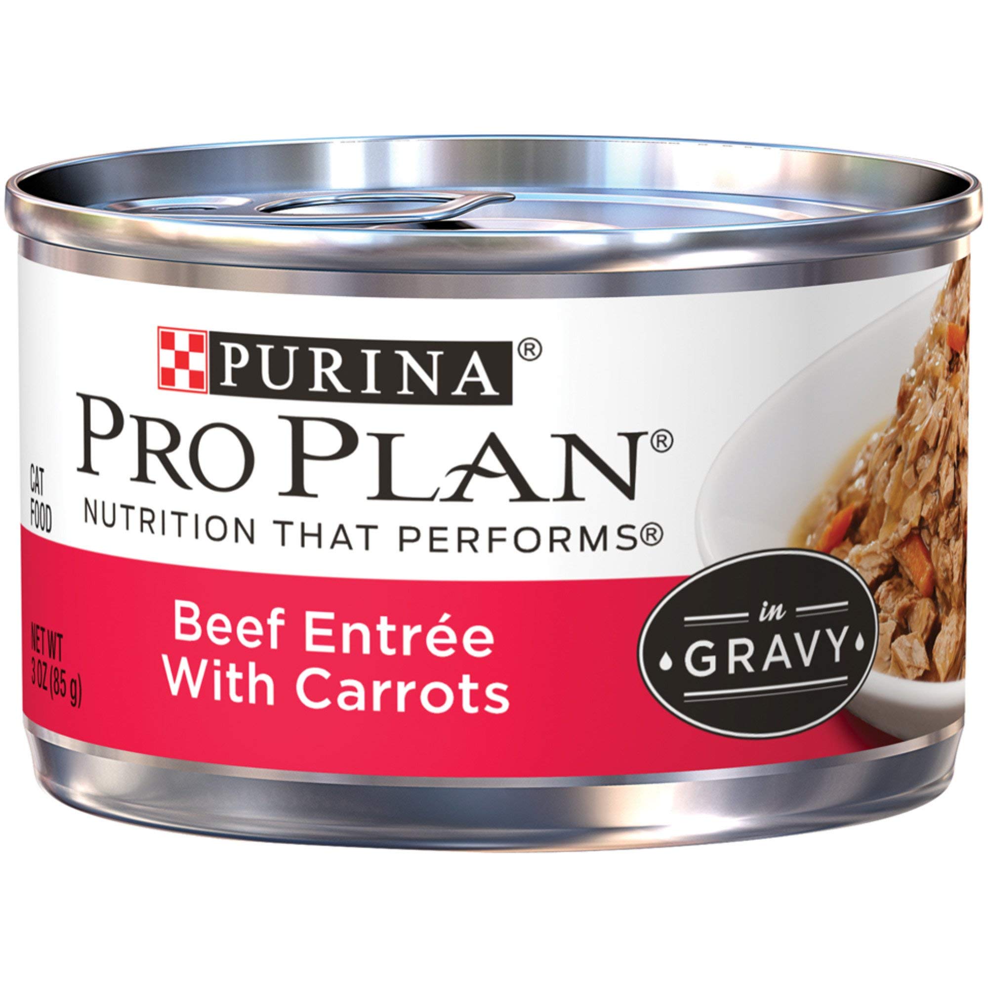 Purina Pro Plan gravy texture featuring tender beef chunks