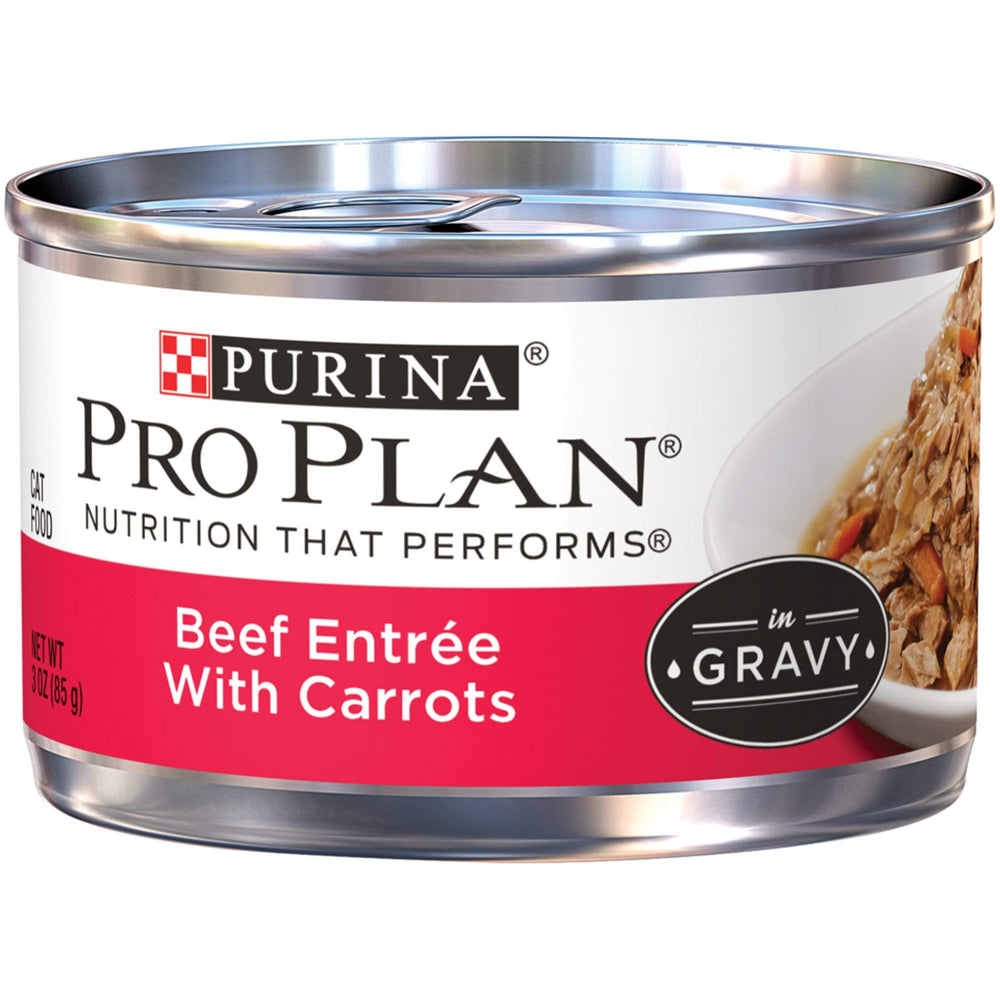 Purina Pro Plan gravy texture featuring tender beef chunks
