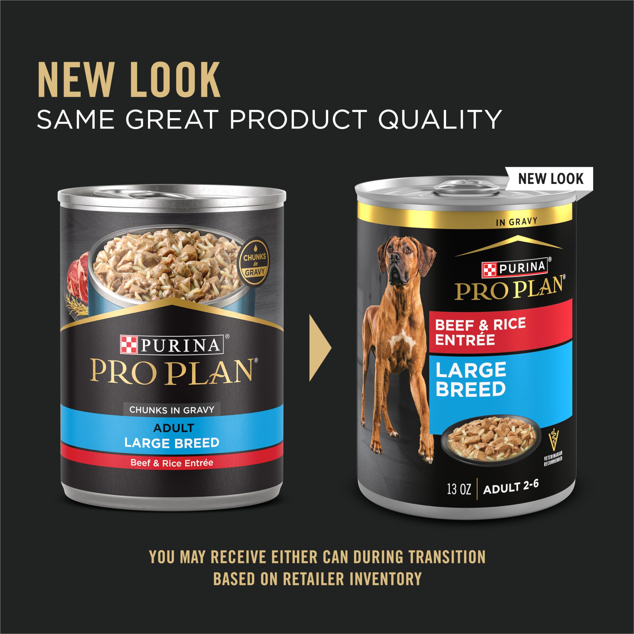 Purina Pro Plan gravy wet dog food served in a bowl for large dogs.