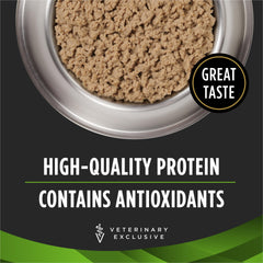 Purina Pro Plan HA hydrolyzed chicken label close-up emphasizing hydrolyzed protein benefits