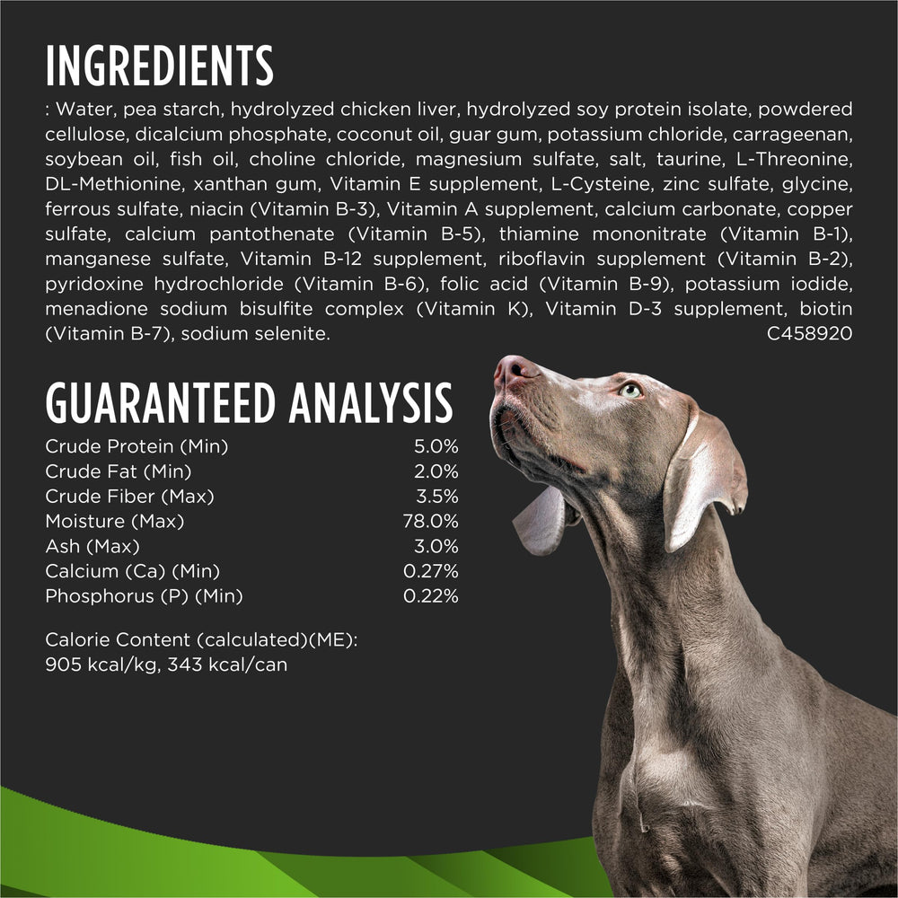 Purina Pro Plan HA hydrolyzed chicken wet dog food packaging featuring vet diet logo
