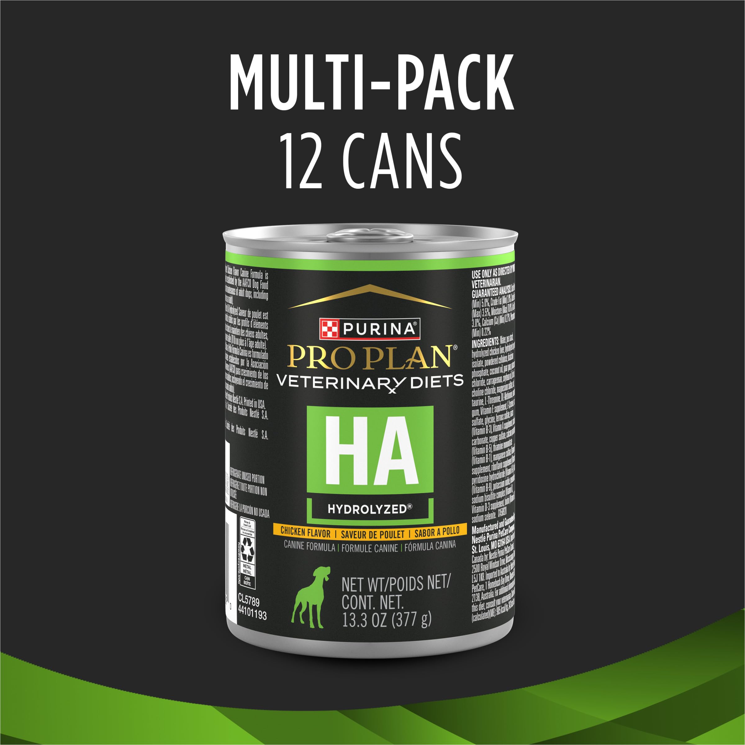 Purina Pro Plan HA hydrolyzed chicken wet food poured into a bowl for easy serving