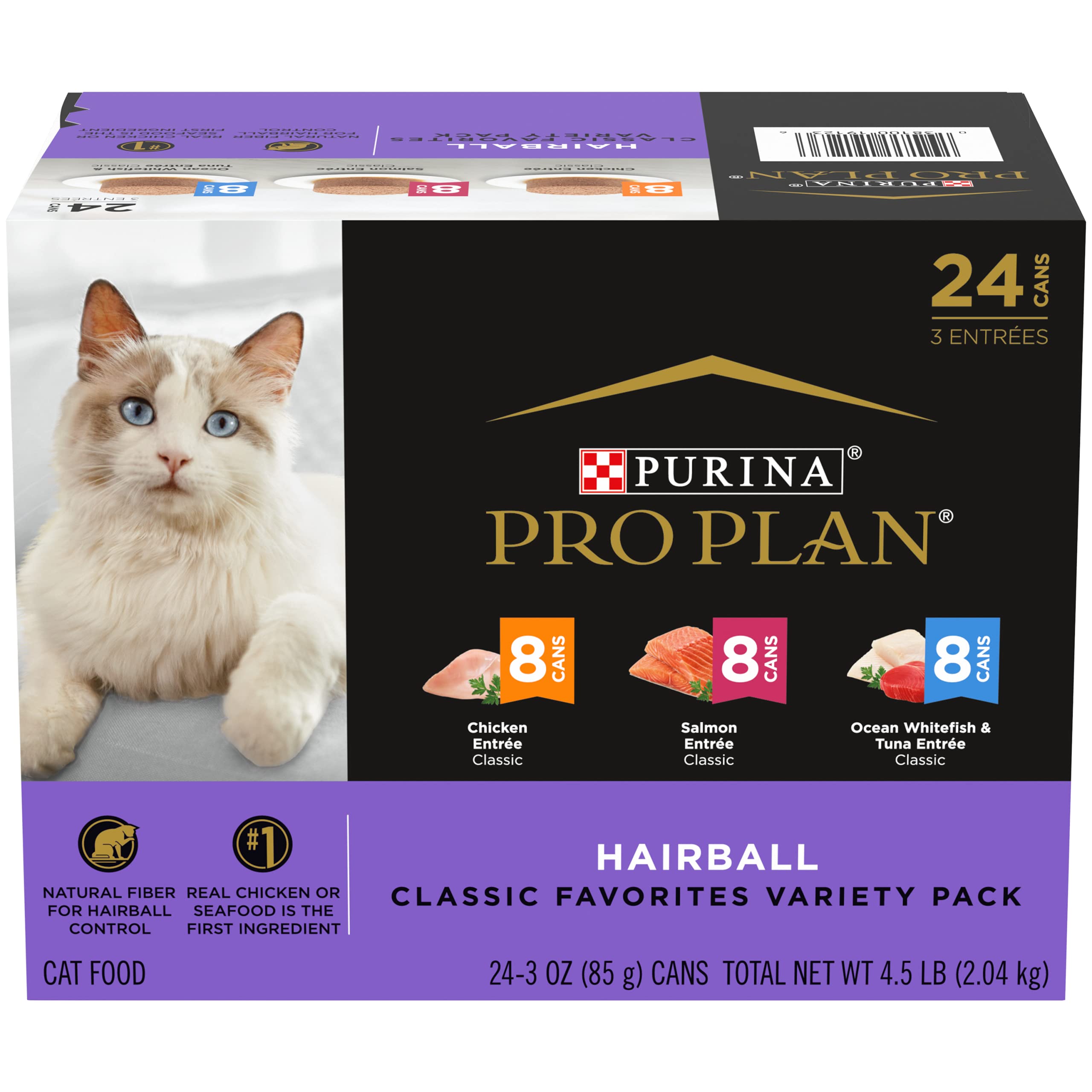 Purina Pro Plan Hairball Control Salmon Entree can featuring real salmon for hairball support