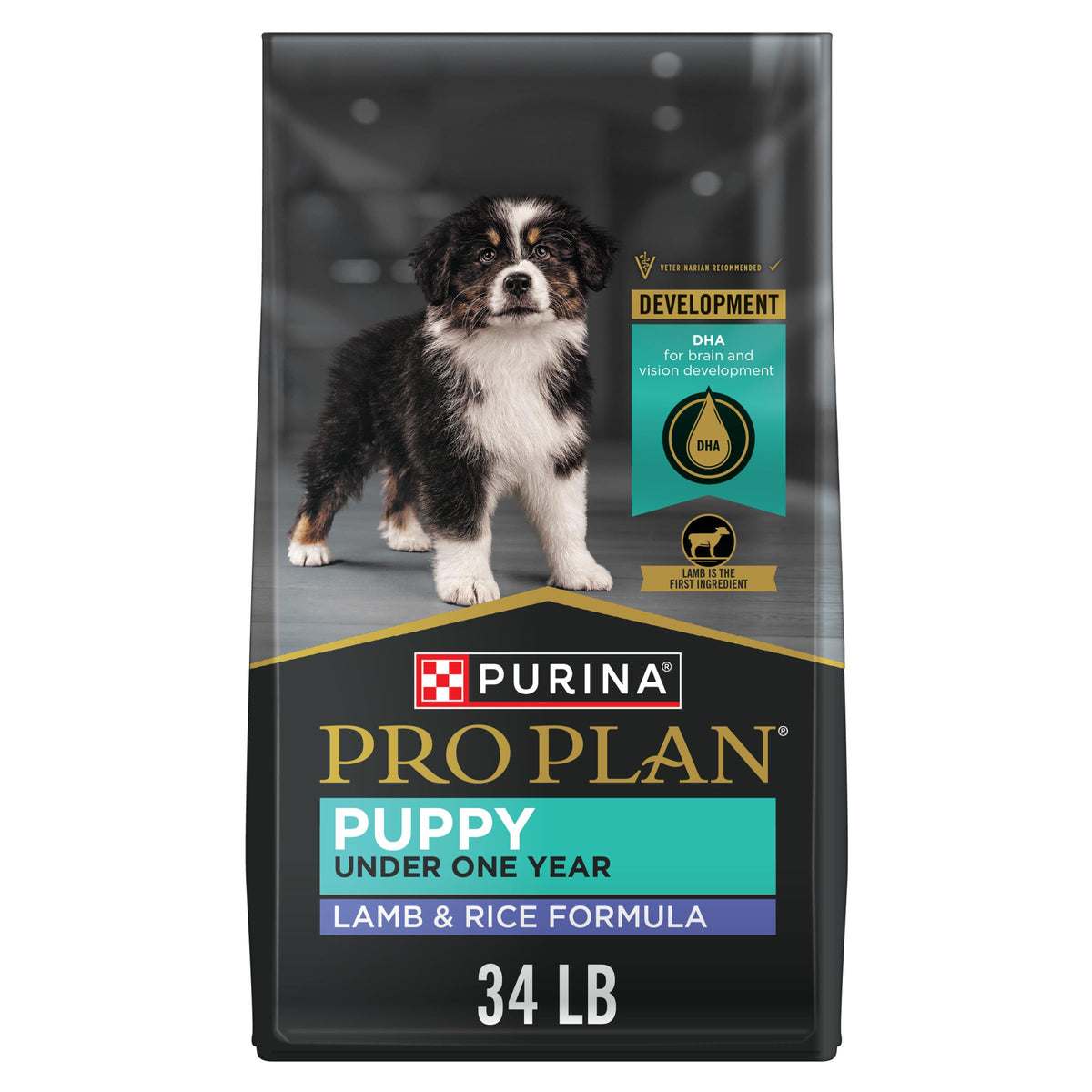 Purina Pro Plan high protein puppy kibble with real lamb for lean growth
