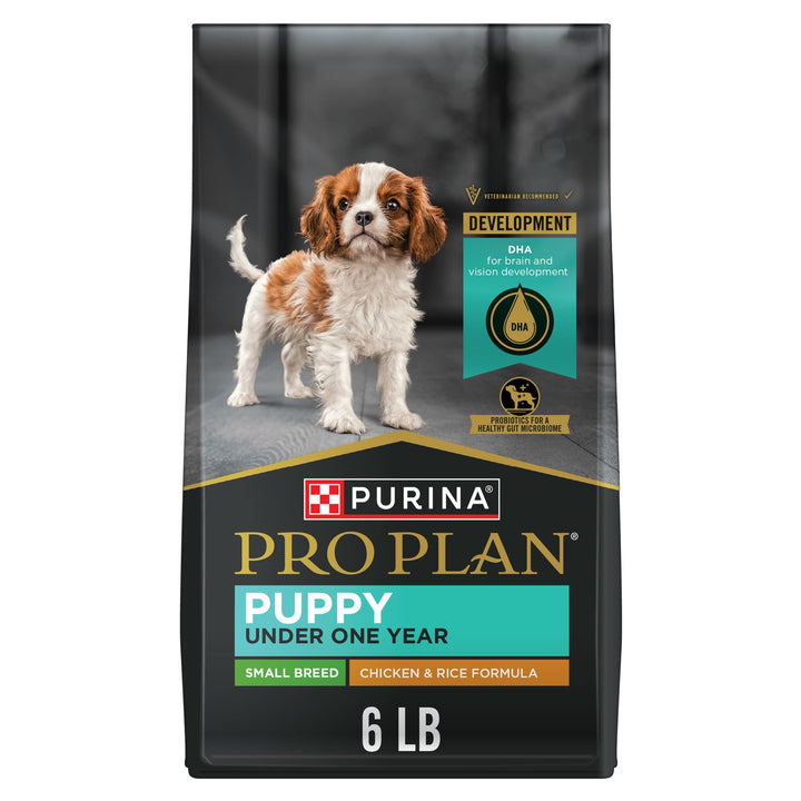 Purina Pro Plan high-protein small-breed puppy food bag highlighting premium nutrition for active puppies
