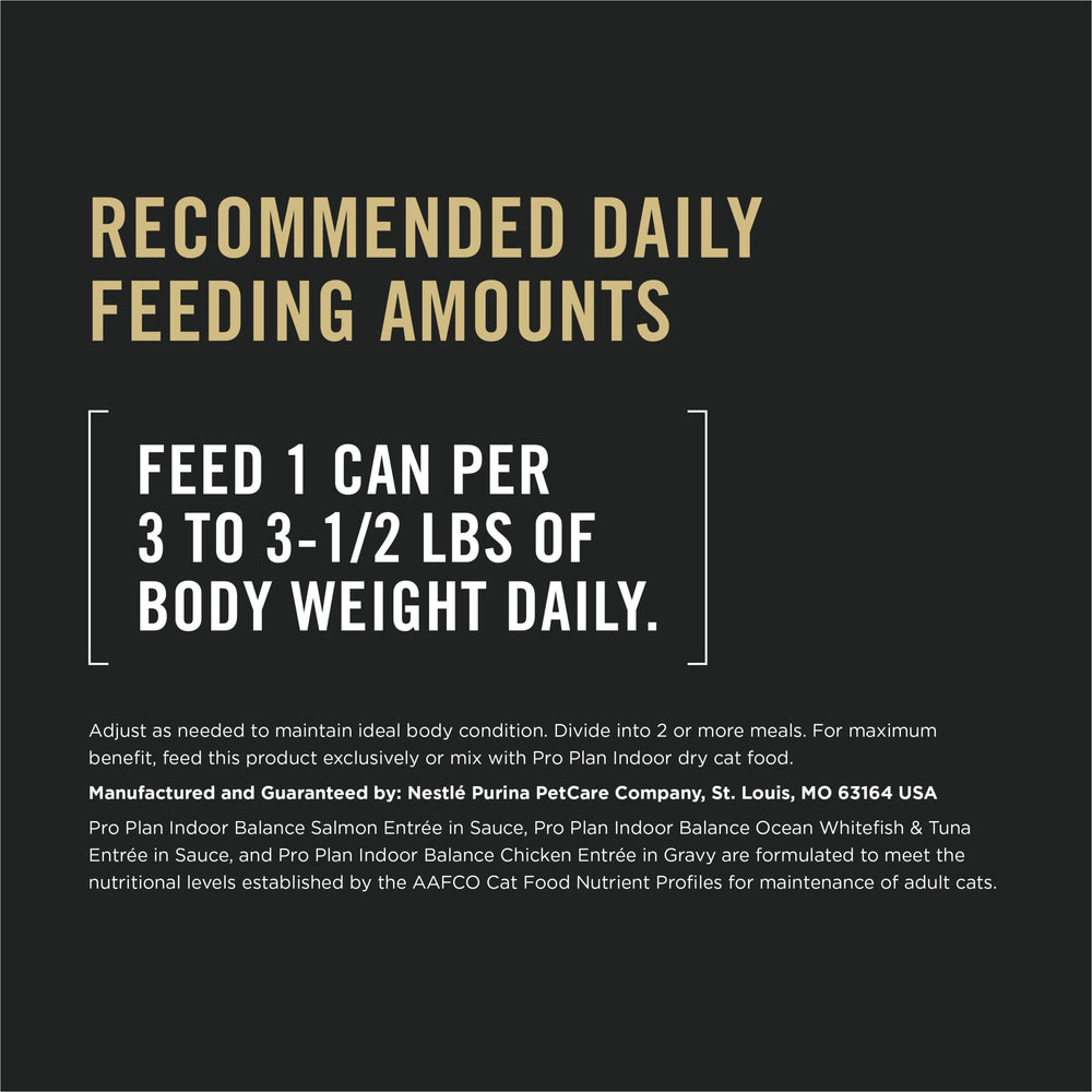 Purina Pro Plan Indoor Balance ingredient label; real meat and taurine support daily nutrition