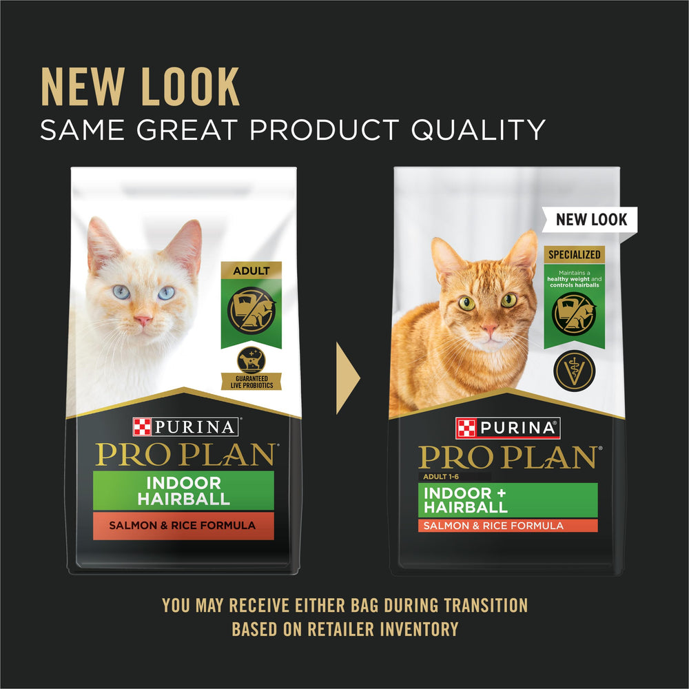Purina Pro Plan kibble close-up highlights real salmon first ingredient for flavor