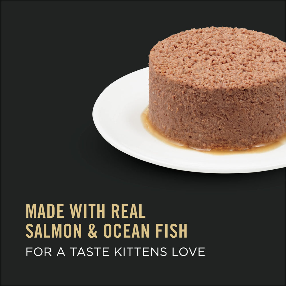Purina Pro Plan kitten can highlights DHA for brain development.