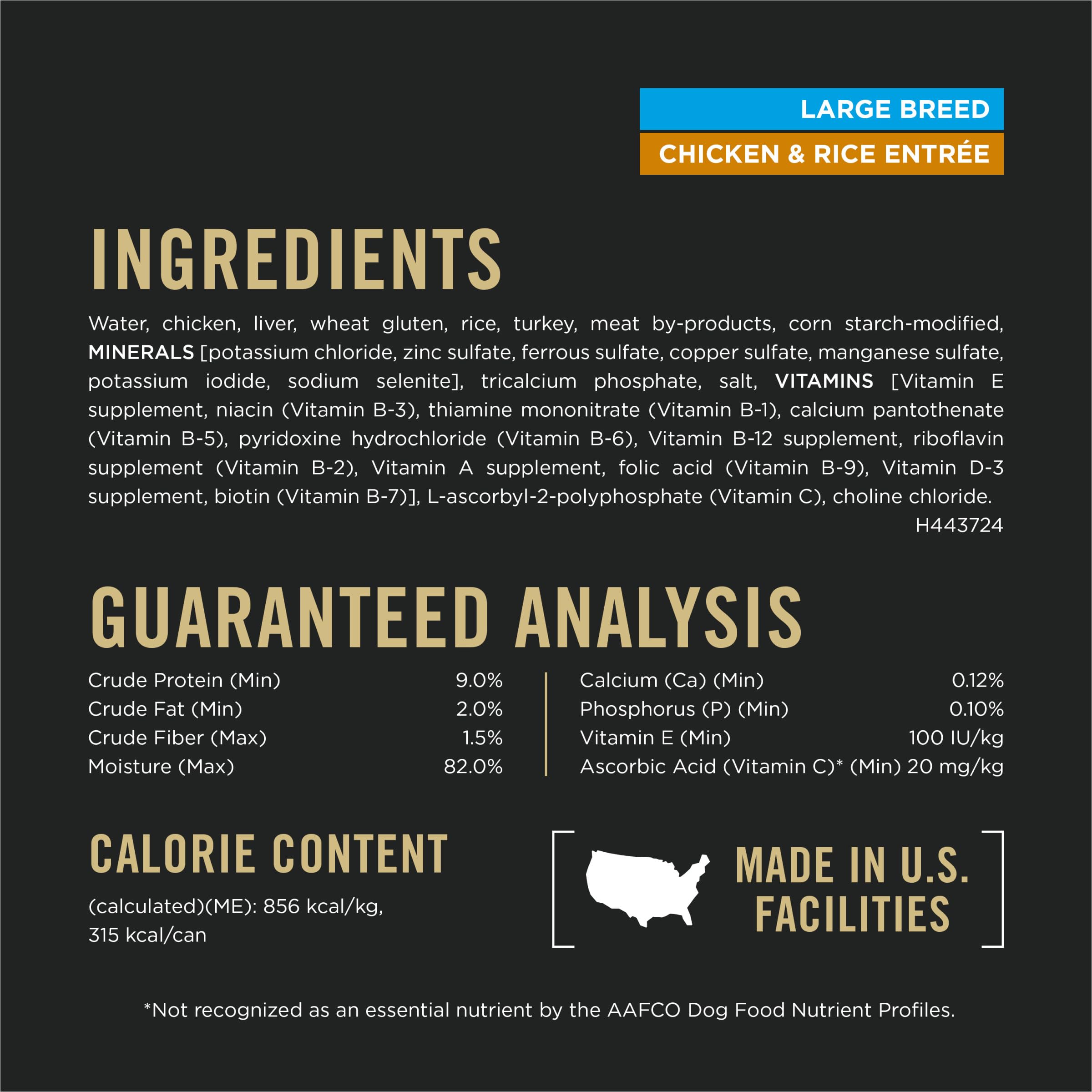 Purina Pro Plan Large Breed supports bones and teeth with calcium and phosphorus.