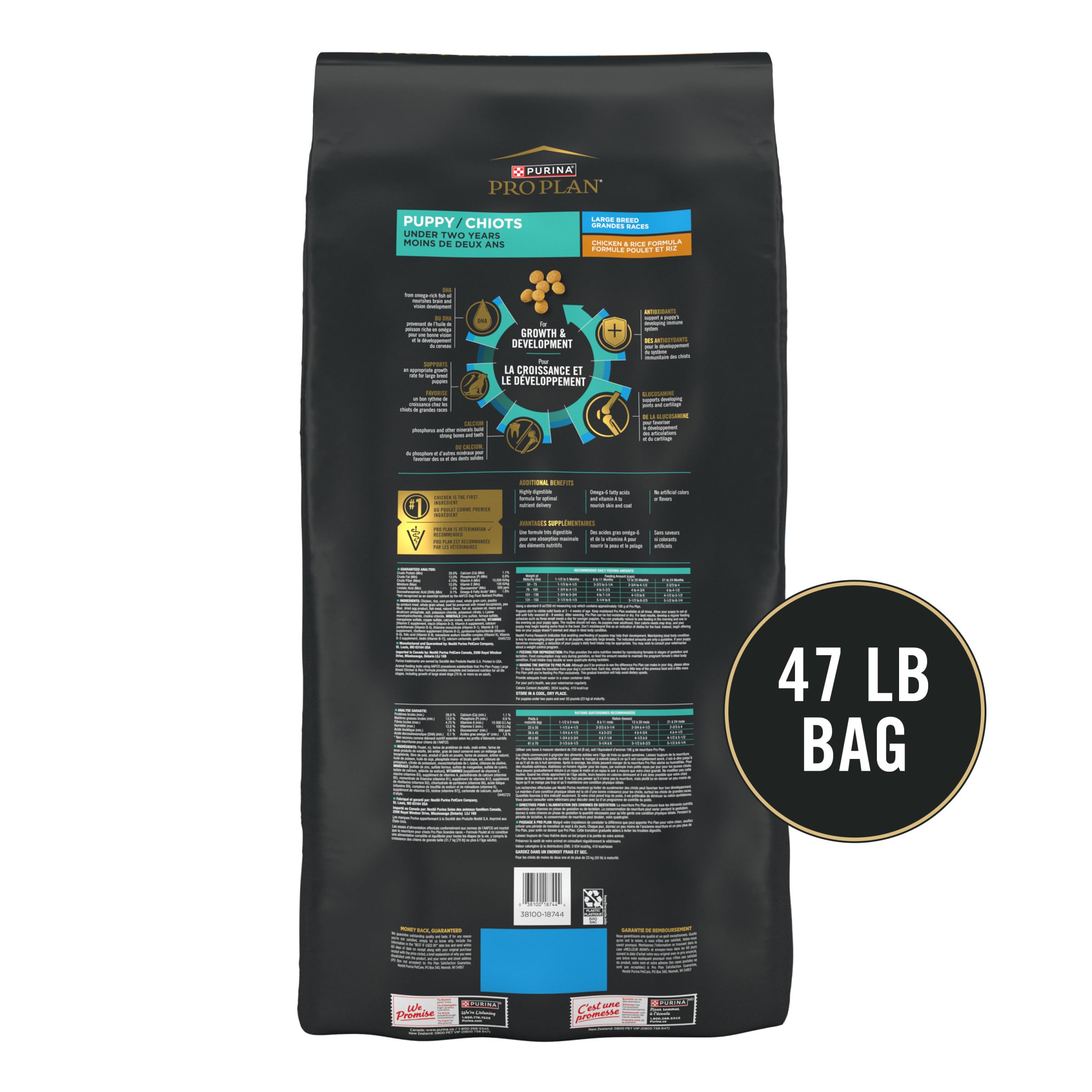 Purina Pro Plan Large Breed Puppy real chicken ingredient as primary protein.