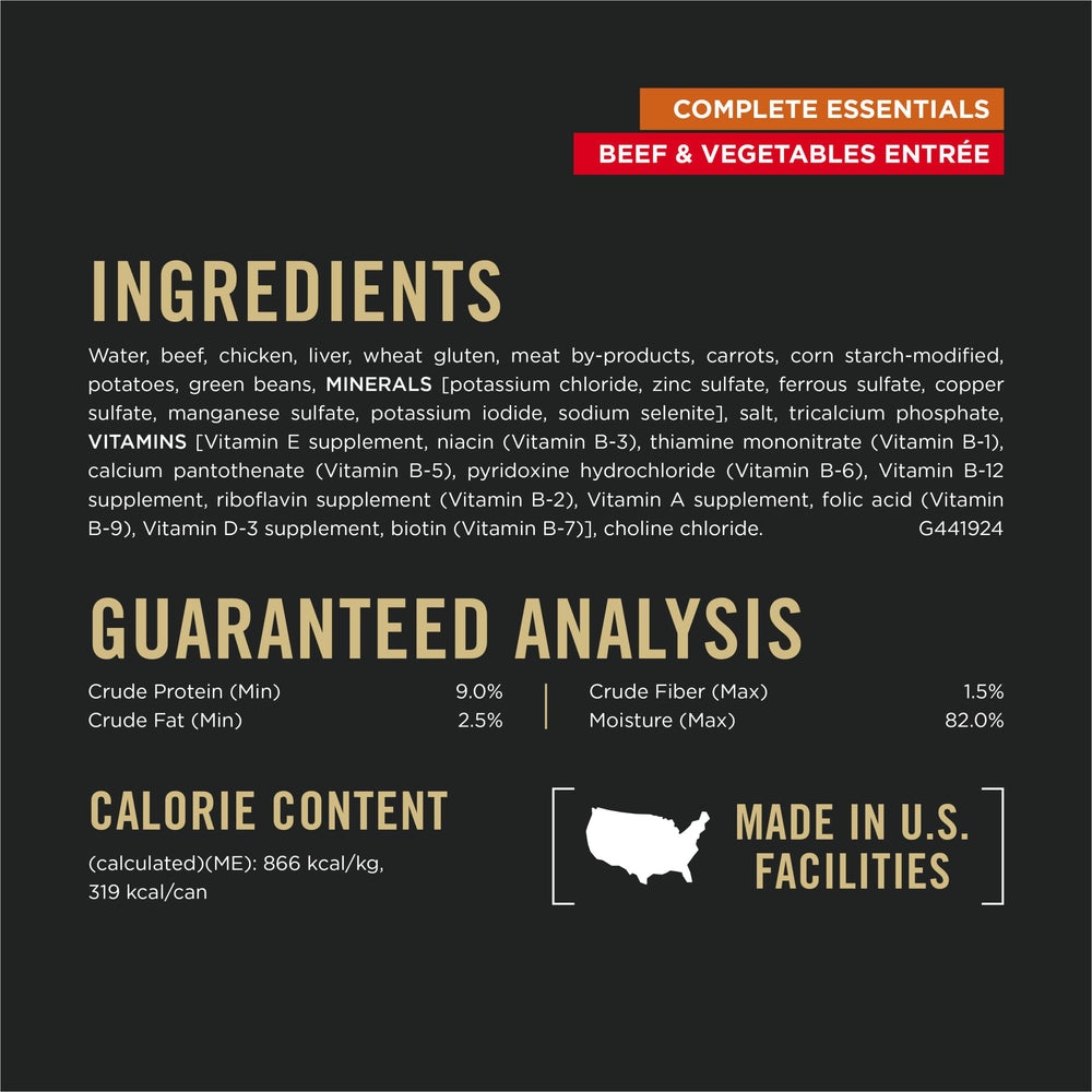 Purina Pro Plan beef and vegetables meal with gravy offers a tempting texture.