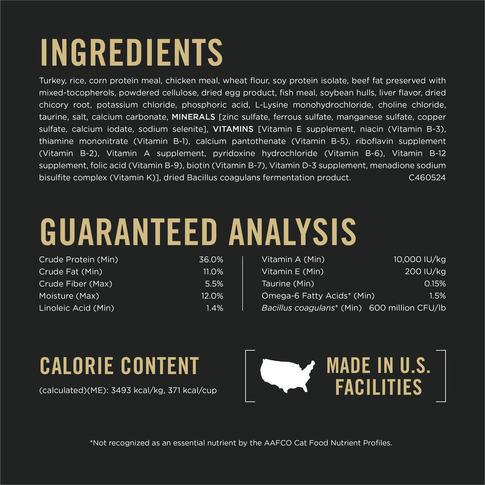 Purina Pro Plan LiveClear kibble close-up emphasizing turkey-based protein