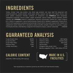 Kibble texture detail showcases crunchy bites and protein-focused formula.