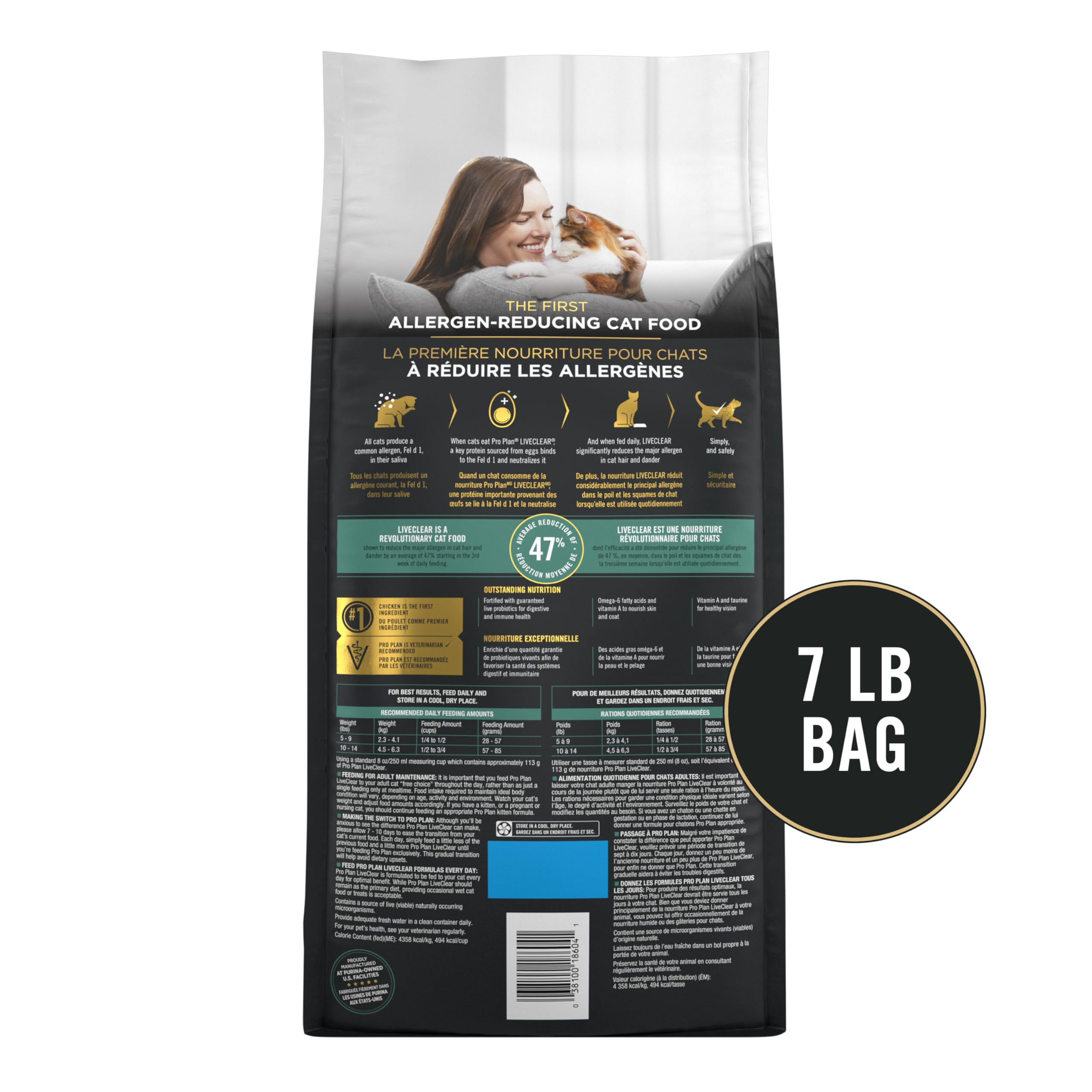 Purina Pro Plan LIVECLEAR daily meals with chicken and rice.