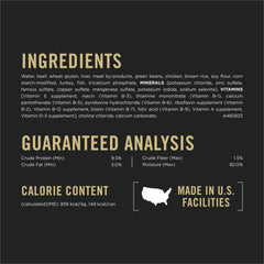 Purina Pro Plan nutrition label closeup shows nutrient-dense formula.