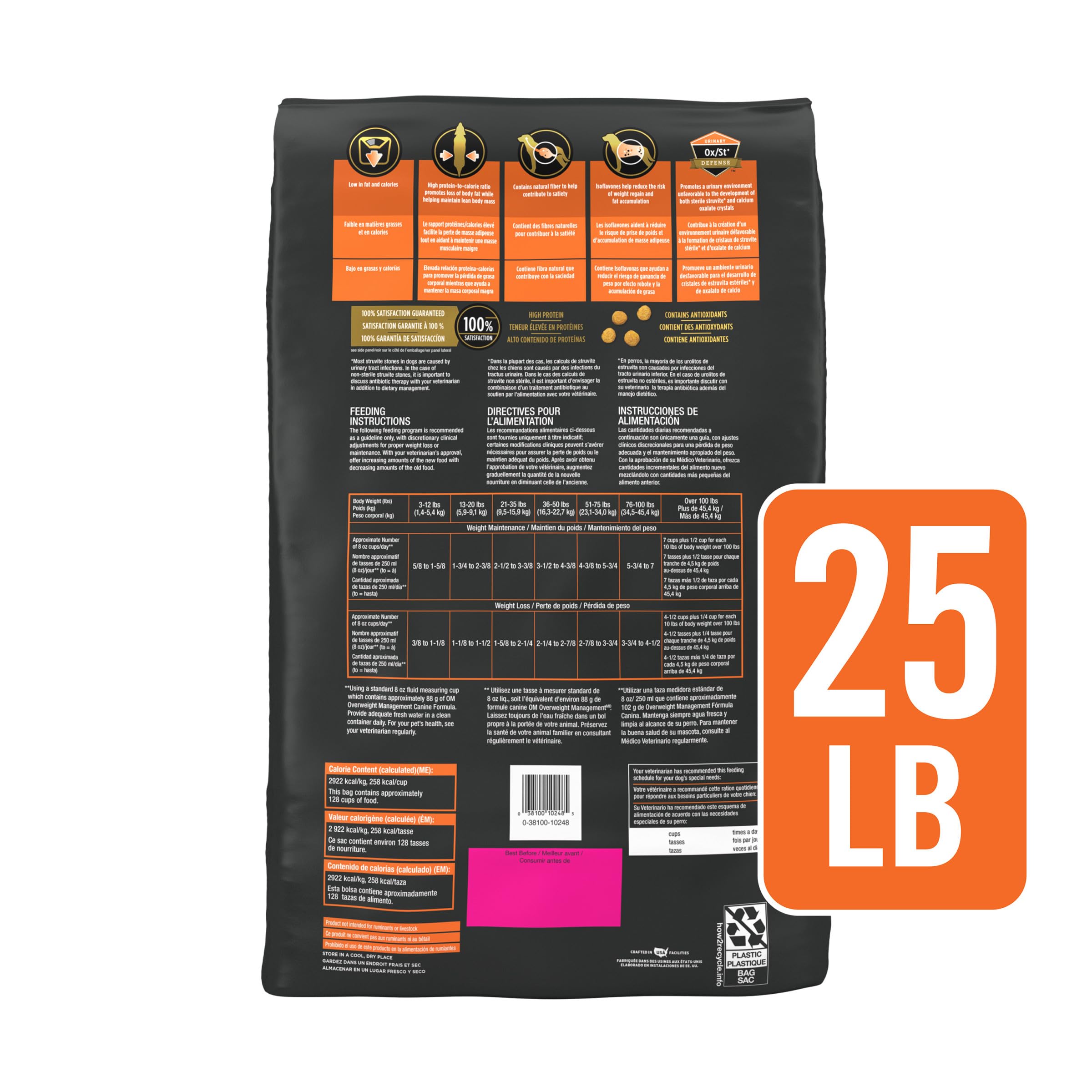 Purina Pro Plan OM lean-mass support visual implies preserving muscle during weight loss.