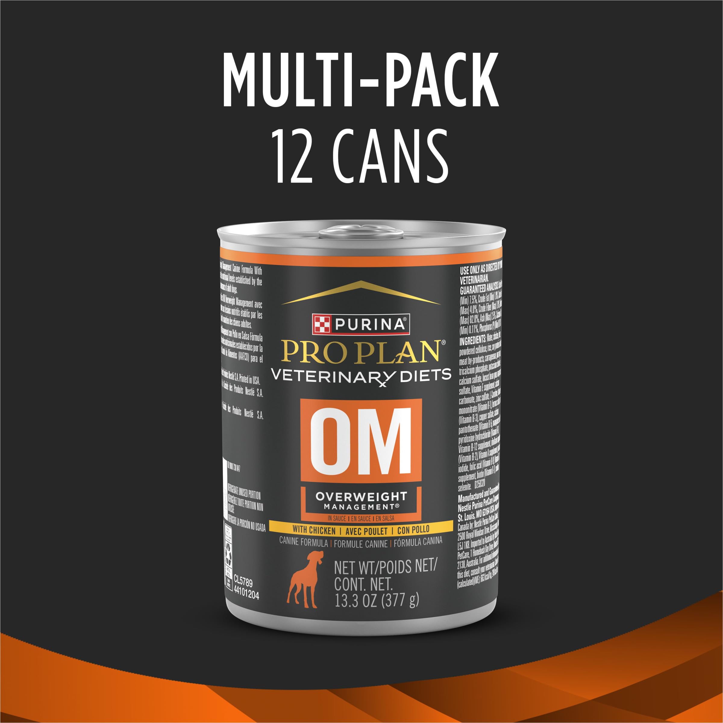 Purina Pro Plan OM wet dog food served in a bowl emphasizes palatability.