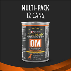 Purina Pro Plan OM wet dog food served in a bowl emphasizes palatability.