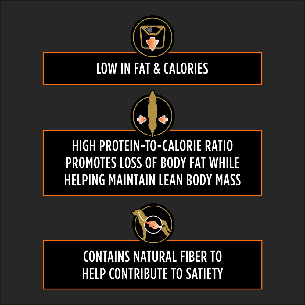 Purina Pro Plan OM wet dog food can with ingredients hints at natural fiber benefits.
