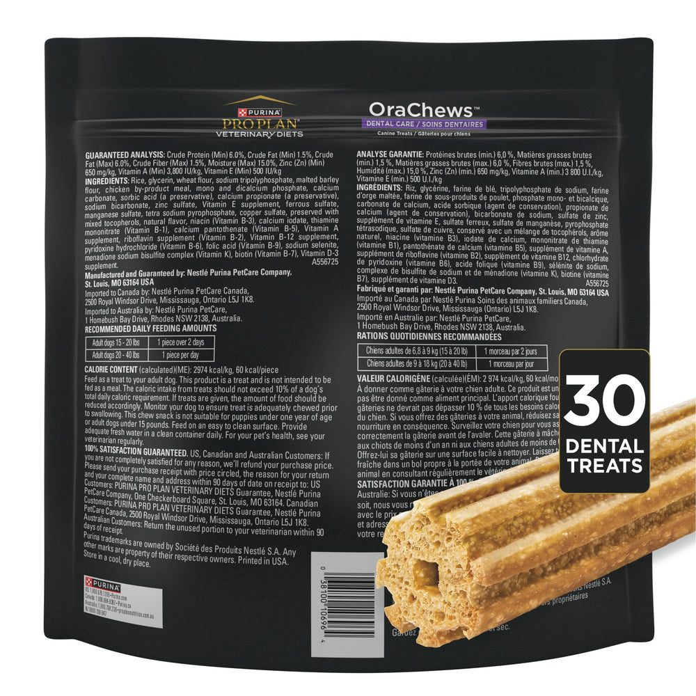 Purina Pro Plan OraChews low-calorie formula fits into daily dental care.