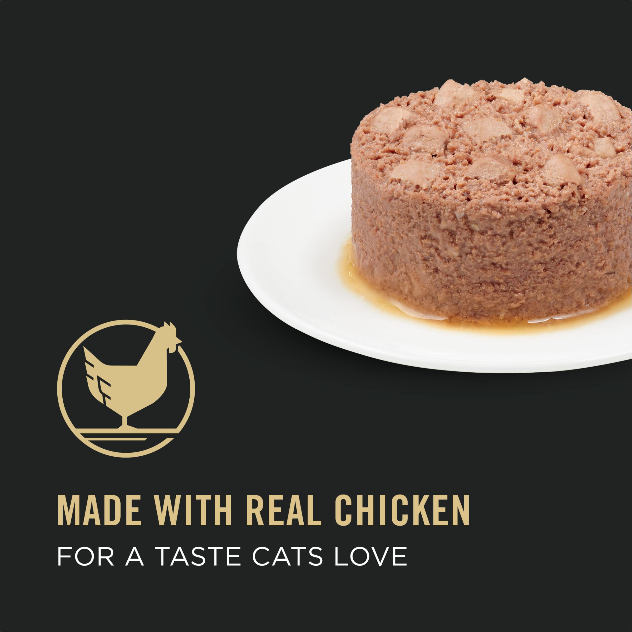 Purina Pro Plan pate real chicken in pull-top can close-up showing tender morsels