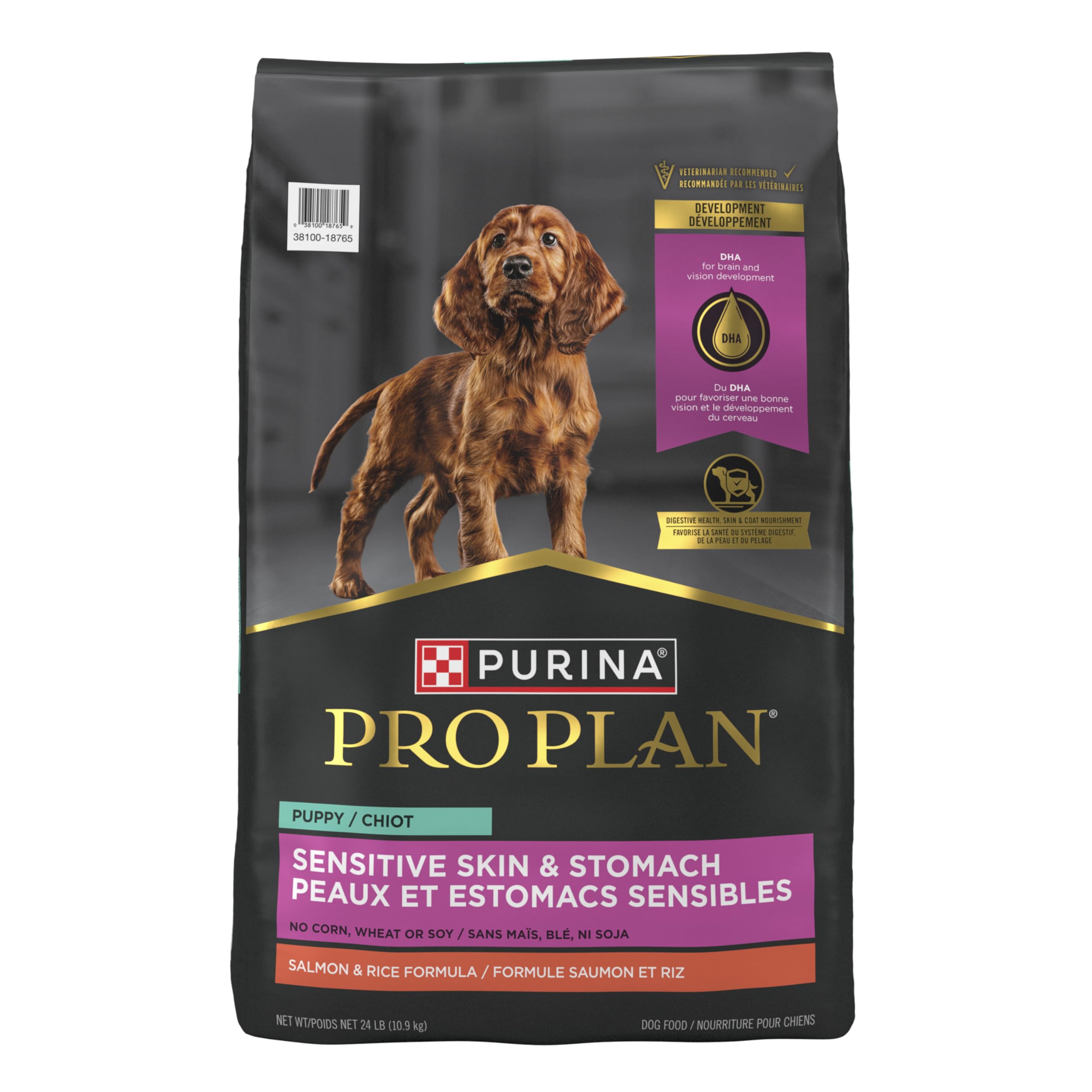 Purina Pro Plan Puppy skin and coat support image suggesting healthy shine