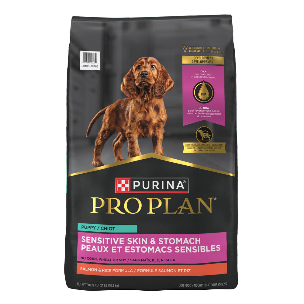 Purina Pro Plan Puppy skin and coat support image suggesting healthy shine
