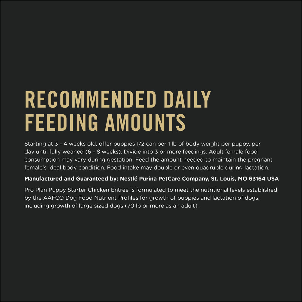 Purina Pro Plan Puppy Starter Mousse serving suggestion in dish demonstrates portioning
