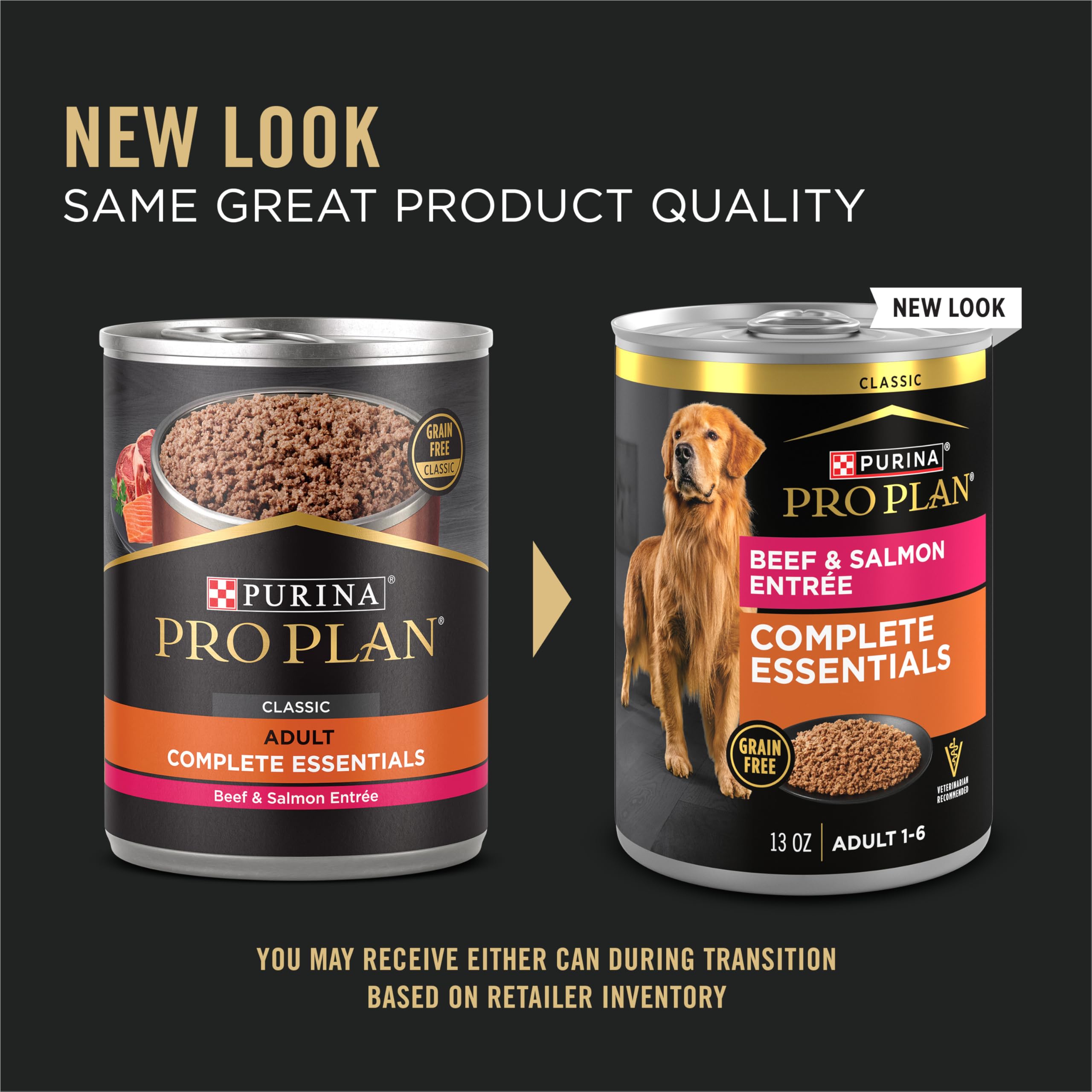 Purina Pro Plan real beef-first-ingredient highlights protein-forward nutrition.