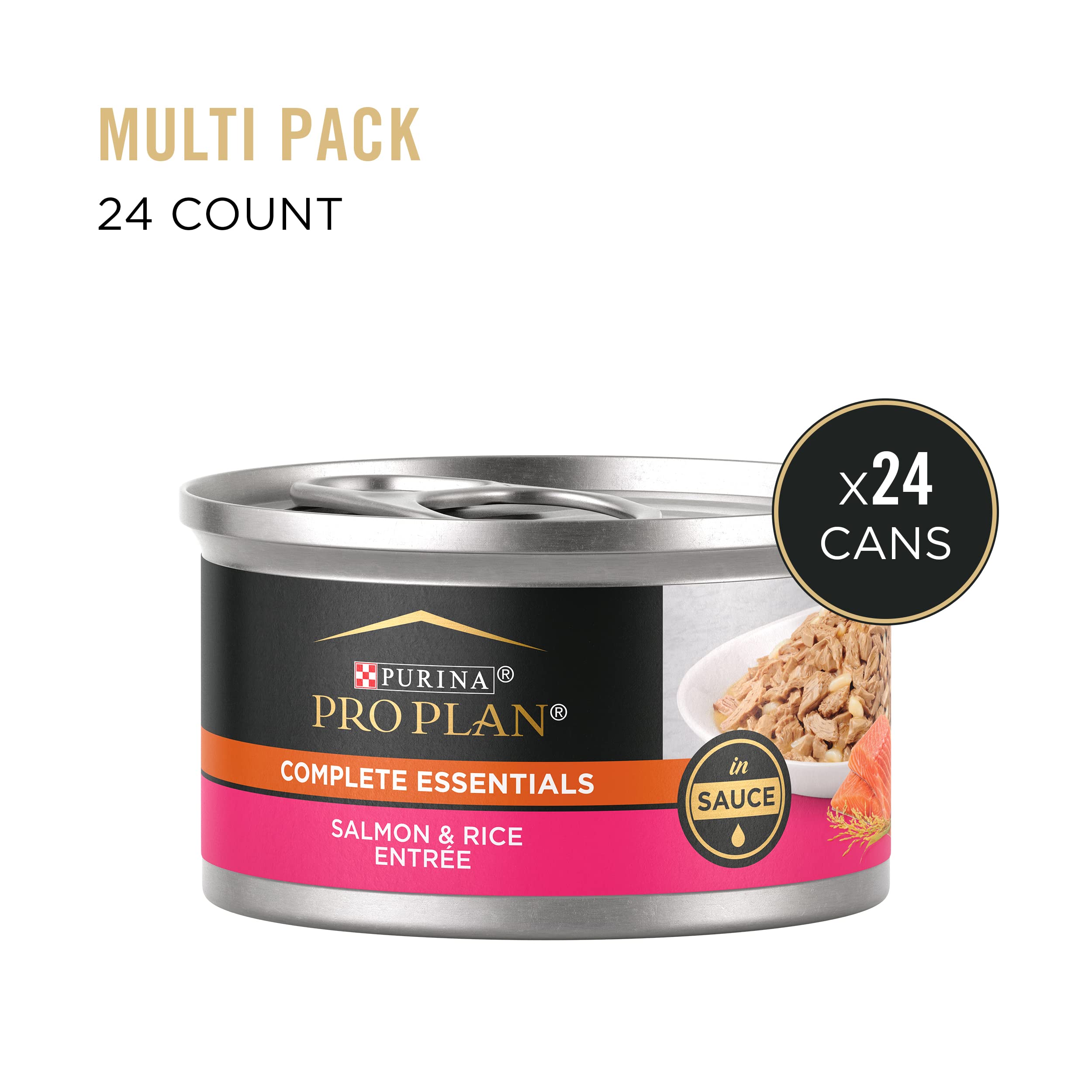 Purina Pro Plan Salmon and Rice Entree close-up showcasing rich sauce and tender texture for cats