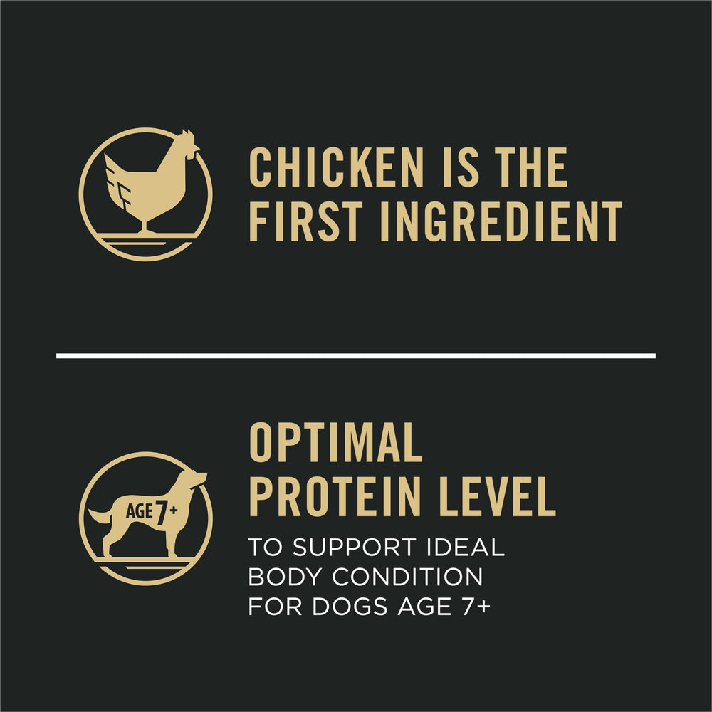 Purina Pro Plan Senior adult 7plus banner image signals age-appropriate nutrition.