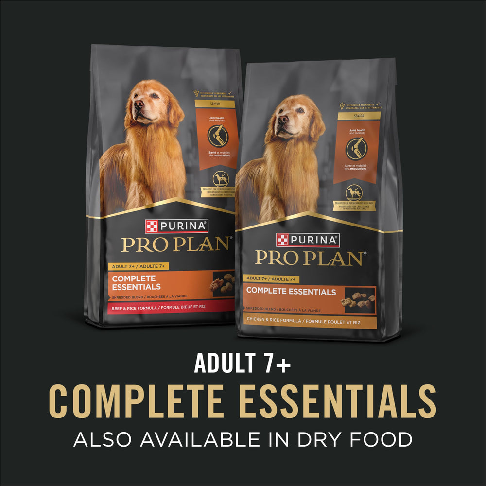 Purina Pro Plan Senior beef and rice entree can be served in a convenient 13 oz can.