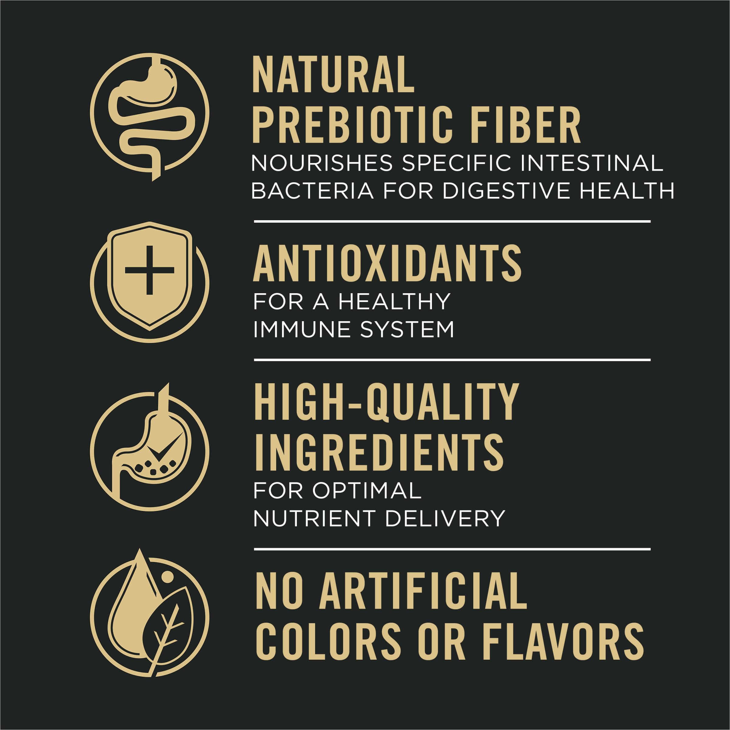 Purina Pro Plan Senior no artificial colors label closeup.