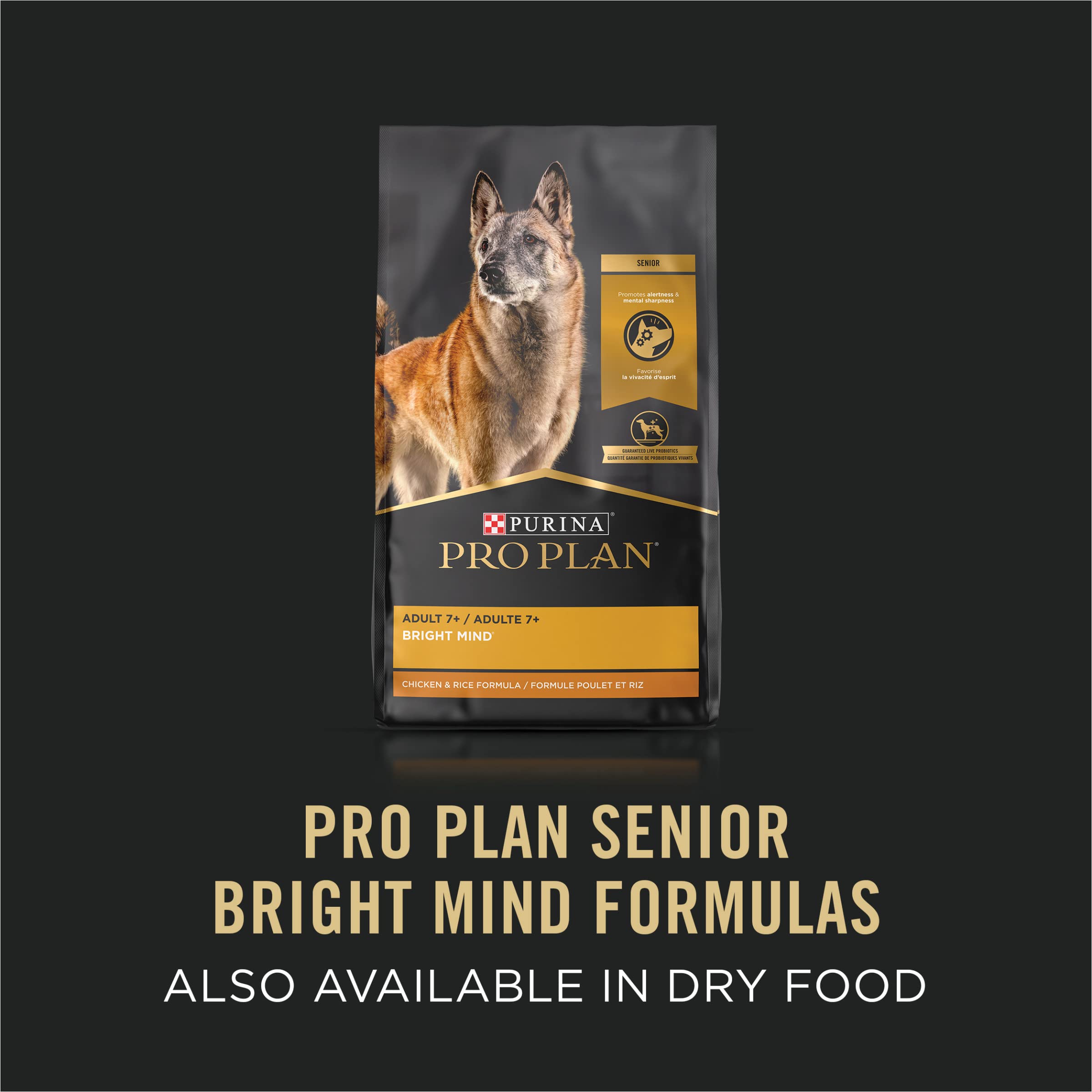 Purina Pro Plan Senior packaging highlights complete and balanced nutrition