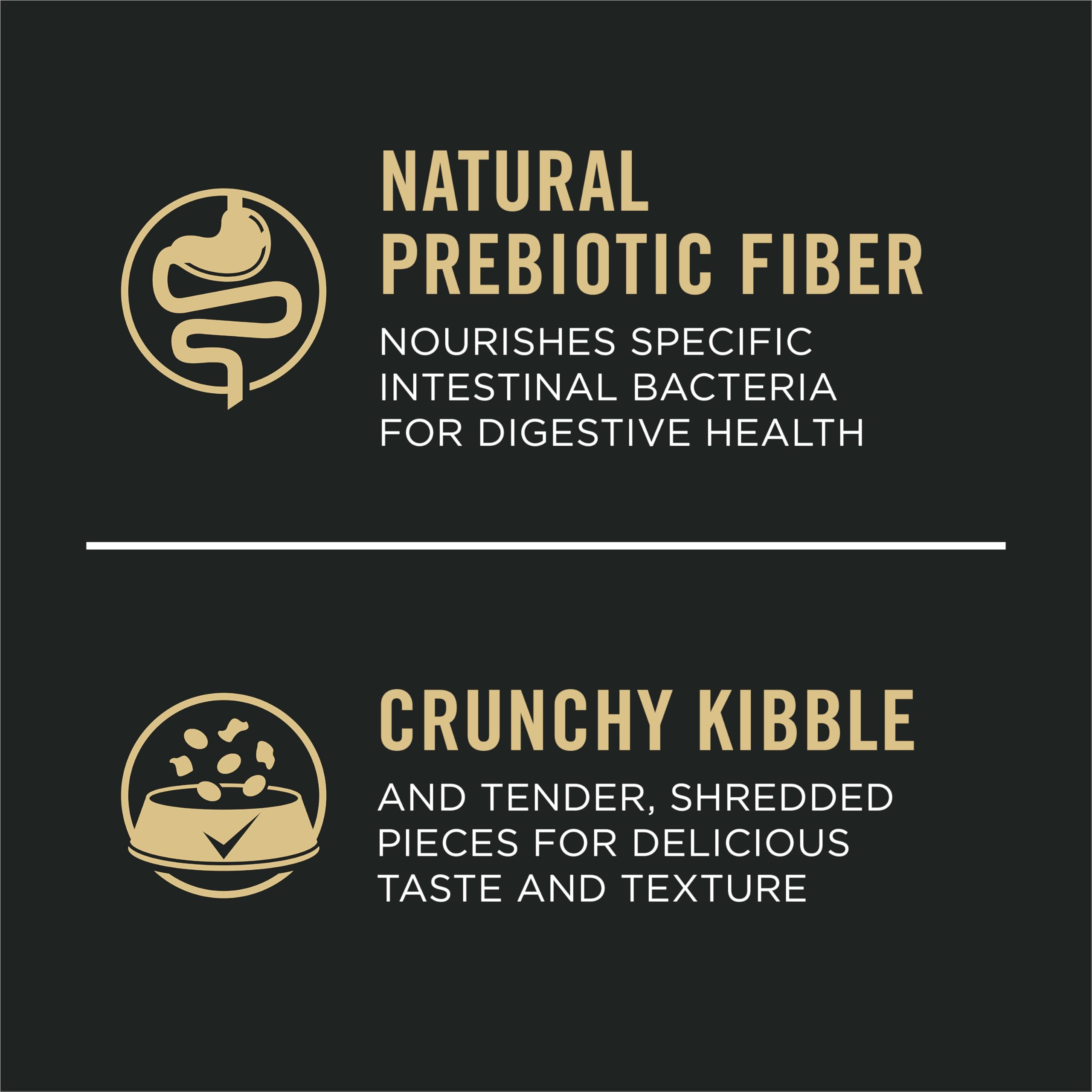 Purina Pro Plan Senior probiotics image emphasizes digestive and immune support.