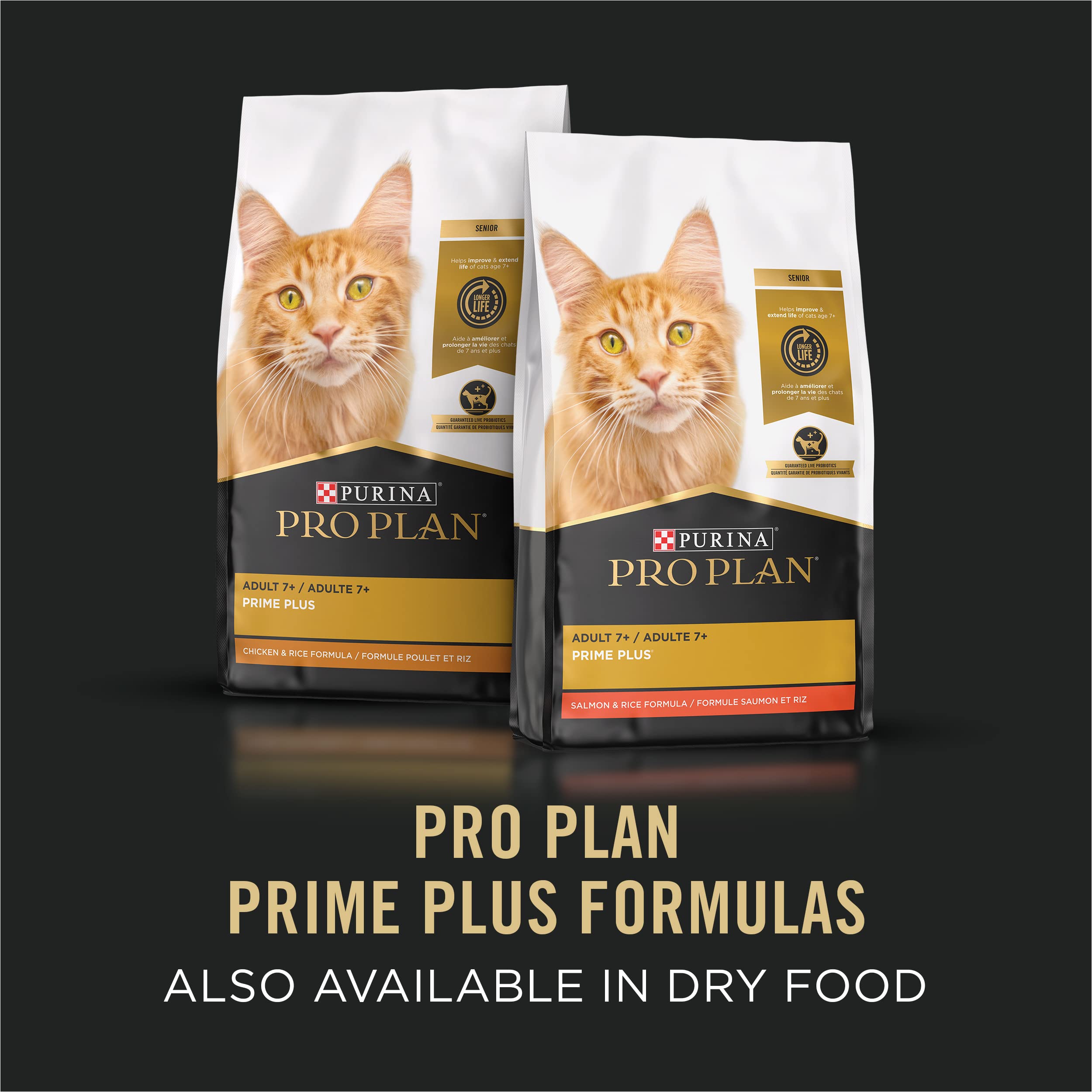 Purina Pro Plan SENIOR Seafood Favorites pate texture close-up, high-protein formula