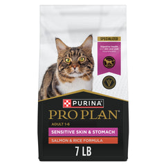Purina Pro Plan Sensitive Skin and Stomach salmon and rice cat food bag for gentle digestion